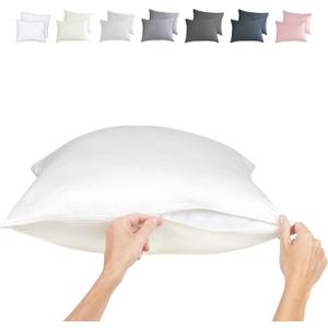 Zippered Pillowcases - Queen Size 30x20, 100% Viscose Derived from Bamboo, 2 PK, White - Cooling Pillow Cases - Silky Pillow Covers for Hot Sleepers, Menopause, Night Sweats - by JoMo