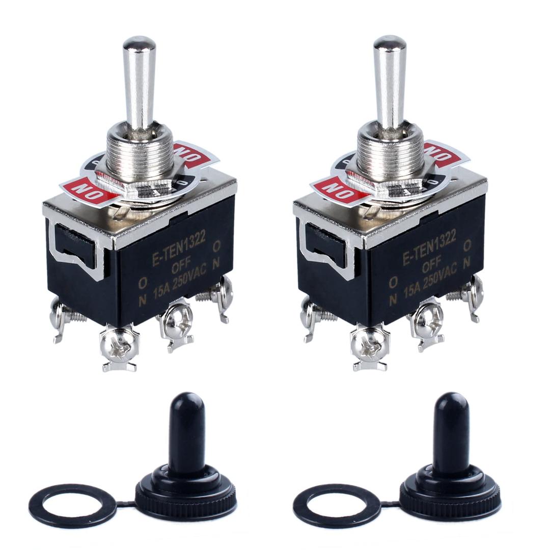 2pcs Latching Heavy Duty Rocker Toggle Switch 20A 125V AC DPDT 3 Positions 6 Pins ON/Off/ON Switch with Waterproof Boot Cap