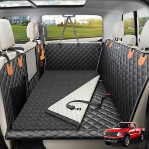 Doglike Dog Truck Seat Cover for Back Seat [with Detachable Mat], Hard Bottom Dog Hammock for Car, Pet Bed Extender for 2-4 Large Dogs, Waterproof Seat Protector, XL Size Fits for Crew Cab Truck/SUV