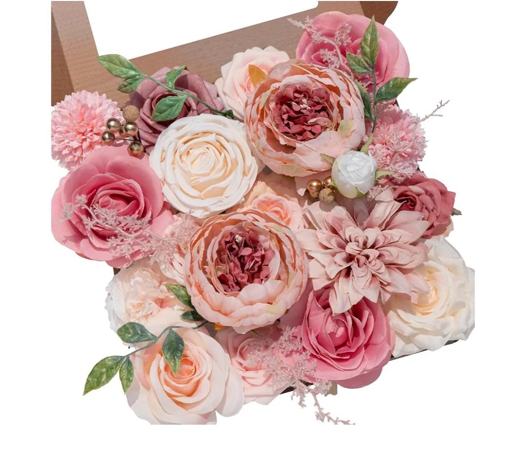Serwalin Pink Artificial Flowers Peonies, Fake Silk Flowers Wedding Bouquet Bridal Centerpieces Flowers for Decoration, Cake Flower Home Decor