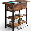 Yoobure End Table with Charging Station, Flip Top Side Table with USB Ports and Outlets, Sofa Couch Table Bedside Table for Living Room Bedroom, Narrow Nightstand with Storage Shelves for Small Space (Berry Brown)
