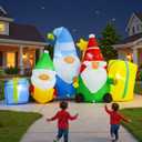 8FTChristmas Inflatable Outdoor Decoration  Gnome Decoration, 3-Piece Giant Light-Up Gnome Set with Gifts, Built-in LED Lights, Suitable for Yard, Lawn, Indoor Holiday Decor