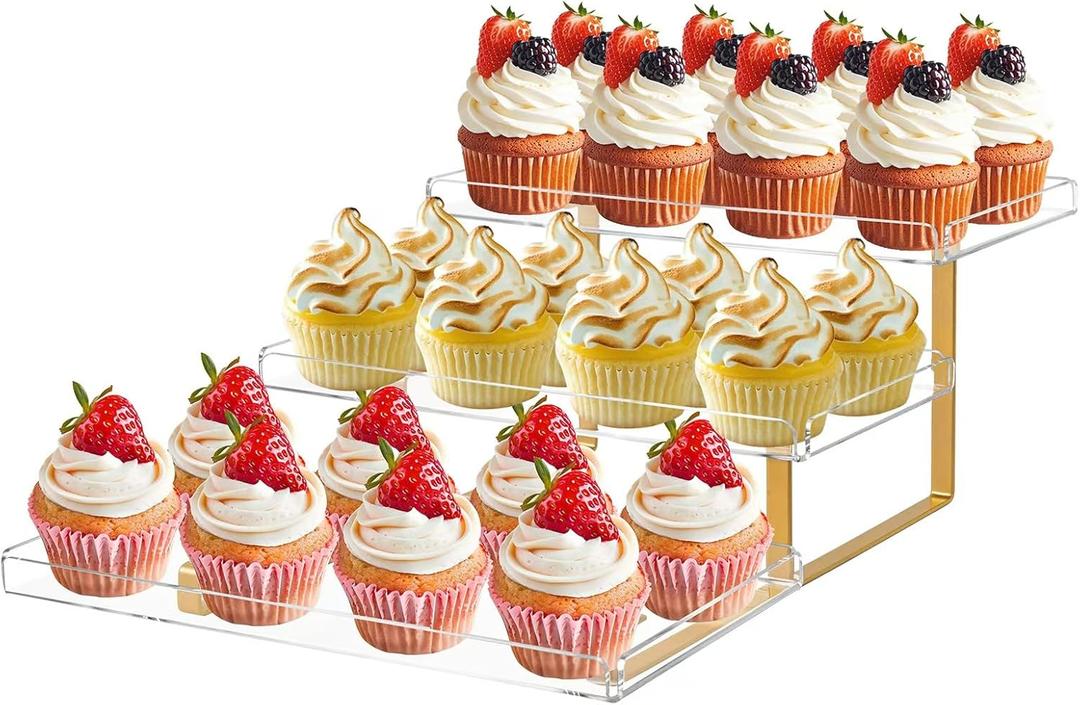 2 Pack Clear Dessert Table Display Set 11 x 6 for Cookie Donut Cupcake, 3 Tier Acrylic Serving Tray, Tiered Cupcake Stand for Party Event Buffet