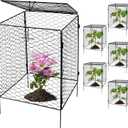 Kalolary 5 Packs Plant Protectors with Cover from Animals, 20''Large Square Wire Plant Cage Metal Garden Plant Protection Chicken Wire Cloche for Plant Flowers Vegetable (20'' x12.6''x 12'')