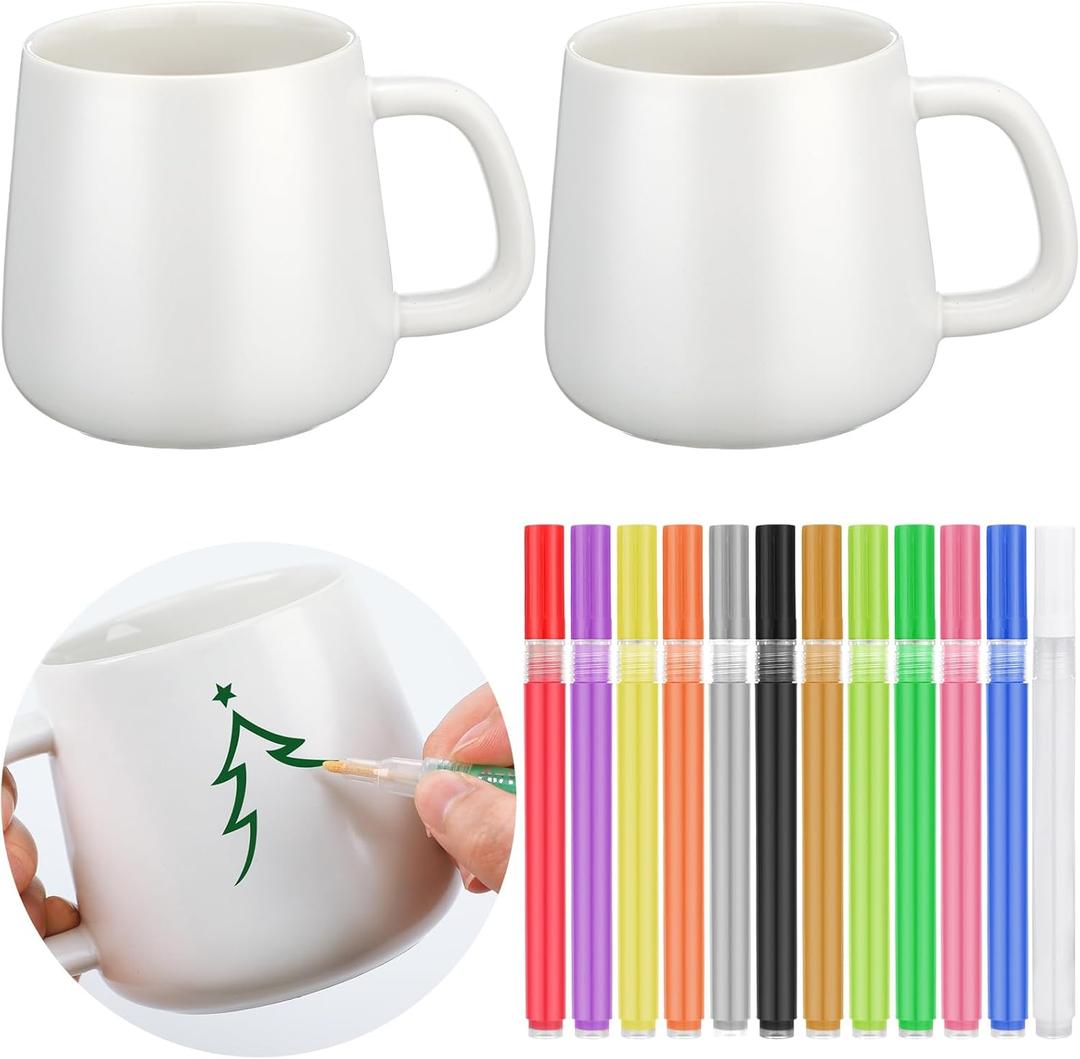 Mifoci 14 Pcs Make Your Own Mug Painted Ceramic Mugs to Paint Kit You Can Decorate Coffee Cup Decorating Kit DIY Ceramic Cup for DIY Create a Keepsake Gift Craft Project for Drinking