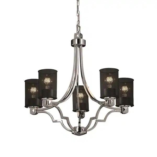 Justice Design Wire Mesh Argyle 5-light Polished Chrome Chandelier, Cylinder - Flat Rim Shade
