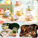 Teenyyou Set of 12 Tea Cups and Saucers Tea Party Decorations Floral Porcelain 5.4 oz British Gift for Women Birthday Party, Church, and Mother's Day (Vintage Style)
