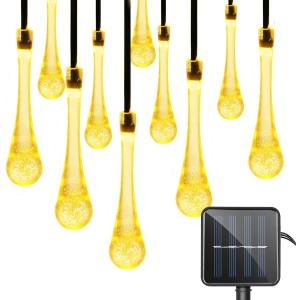 Solar String Lights Outdoor Waterproof 19.6 Feet 30LED 8 Functions,Teardrop Water Drop Solar Lights, Garden Terrace Patio Tree Party Christmas Decoration (Warm White)
