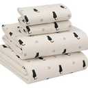 RUVANTI Flannel Sheets Queen Size - 100% Cotton Double Brushed Bed Sheets, Deep Pockets 16 Inches Queen Sheet Set, All Seasons Breathable & Extra Soft - Warm & Cozy, 4 Piece, Black Cat