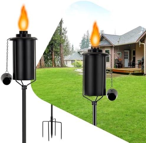KintKita Torches for Outside 2 Pack, Upgraded 62 Inch Citronella Torches with 4-Prong Grounded Stake, 16 oz Metal Outdoor Torches for Yard Garden Décor,Party Patio Pathway (Fuel Not Included)