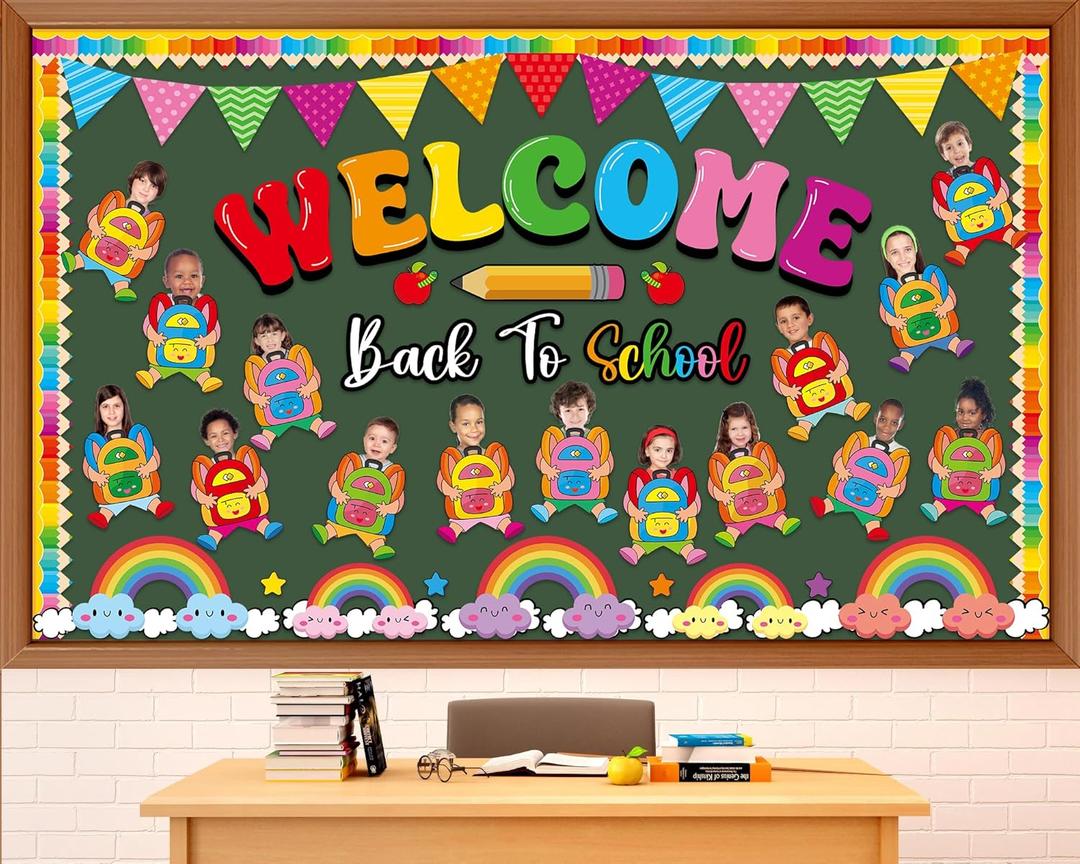 3 x gisgfim Welcome Back to School Bulletin Board Decorations Set Schoolbag Paper Cutouts Colorful Cartoon Backpack Classroom DIY Photo Craft Bulletin Board Decor for Preschool Home Door Chalkboard Wall