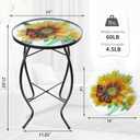 VCUTEKA Patio Side Table Outdoor Accent Table Bistro Coffee Table Plant End Table Small Porch Table Indoor Round Glass Balcony Plant Table Stands Sunflower 14''