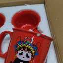 Ceramic Coffee Mugs Set of 4, 14 oz Coffee Cups with Handle, Cute Unique Panda Pattern Coffee Mugs For Hot Chocolate Tea, Microwave & Dishwasher Safe Cappuccino Latte Americano Mugs (RED)