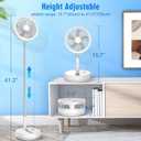 LIPETY 9" Portable Oscillating Standing Fan - 7200mAh Rechargeable Battery Foldable Desk Travel Camping Pedestal Fan, Stand Up Tall Floor Fan for Sleeping Bedroom Home