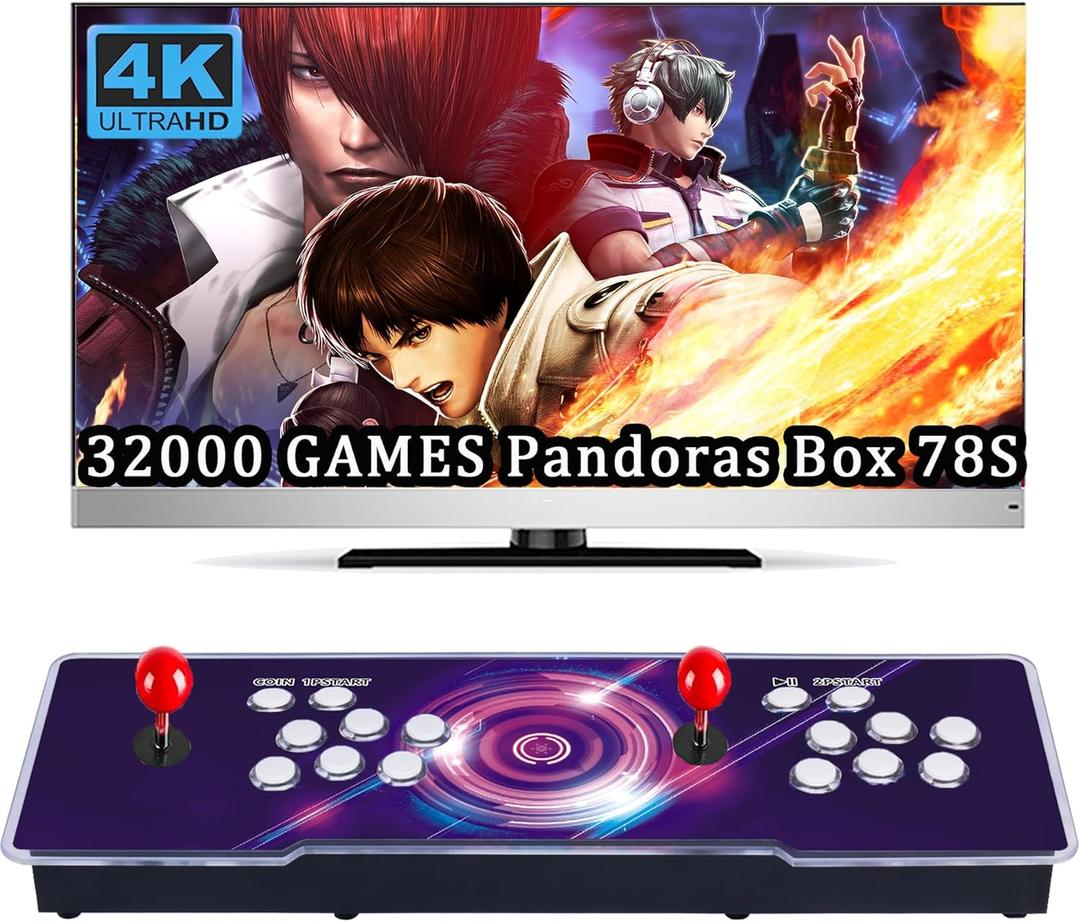 RegiisJoy 32000 Pandoras Box 78S Retro Arcade Game Console, 4 Player 3D Magical Modified Game, Search Save Delete Cheat Function, Favorite List, One-Button Combo, 128G TF, 12-Grid Classification (Halo)