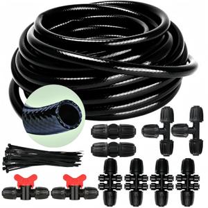 1/2in. Drip Irrigation Tubing - 50FT Drip Line Irrigation System Parts for Garden(Includes 1/2" Straight Connector,Switch Valves, T Connectors, 1/2" to 1/4" Tubing Reducers, Cable Zip Ties)