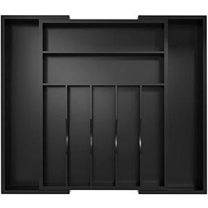 Utensil Organizer Silverware Drawer Organizer - Bamboo Expandable Cutlery Tray with Dividers for Utensil Holder Office Storage Makeup Desk Drawer Tool Organization W13.5"-19.5" x L17.5" x H2.5"(Black)