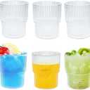 12 oz Plastic Drinking Glasses Set of 6, Reusable Unbreakable Ribbed Glassware, Shatterproof Stackable Ribbed Glasses Vintage Acrylic Glassware for Tea Juice Water, Dishwasher Safe