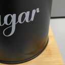 Coffee Tea Sugar Container Set with Tray, Set of 3 Airtight Metal Canister with Bamboo Lids, Farmhouse Kitchen Counter Organizer for Coffee Bar and Drink Station (Black)