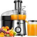 Juicer Machine, Airon Centrifugal Juicer Extractor, Max Power 800W, 3" Wide Feed Chute for Fruit Vegetable, Juice Maker with 3-Speed Setting, High Juice Yield, Easy to Clean, Stainless Steel, BPA Free (Black+Sliver)