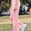 Haloumoning Girls Solid Rib Knit Wide Leg Pants Elastic Waist Flowy Casual Sweater Pants 5-14 Years (S)
