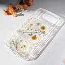 for iPhone 17 Pro Max Clear Case Boasting Pressed Natural Flowers Pattern, Cute Glitter White Floral Pattern Slim Soft TPU Protective Women Girl's Phone Cover 6.9Inch, Gold Foil White Phoenix Tail