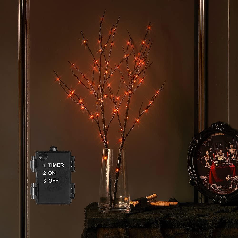 LITBLOOM Halloween Tree Branch Lights 32IN 100 Orange LED with Timer, Lighted Black Twig Branches with Fairy Lights for Halloween Decoration Indoor Outdoor LITBLOOM Halloween Tree Branch Lights 32IN 100 Orange LED with Timer, Lighted Black Twig Branches with Fairy Lights for Halloween Decoration Indoor Outdoor