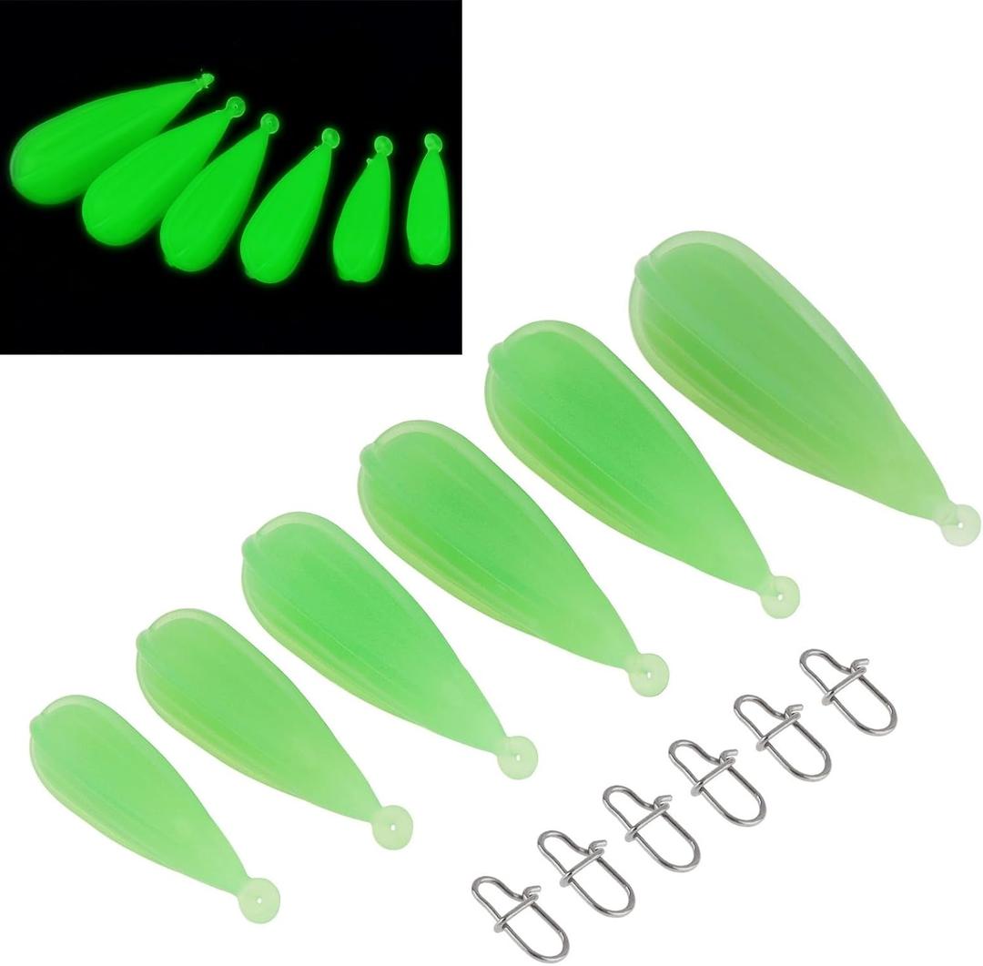 Conskyee Fishing Practice Plugs, Soft PVC Luminous Bait Casting Plug, 6 Mixed Sizes Weight Kids Fishing Sinker Molds for Improving Casting Skills, 1/5oz, 1/4oz, 3/8oz, 2/5oz, 1/2oz, 3/4oz