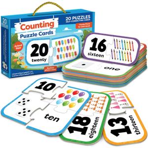 Number Puzzle Kindergarten Math Games - Number Matching Puzzle - 20 Sets Learning Numbers Puzzles - Counting Toys for Toddlers Kids Ages 3-5 - Preschool Learning Activities - Puzzles for Toddlers 2-4