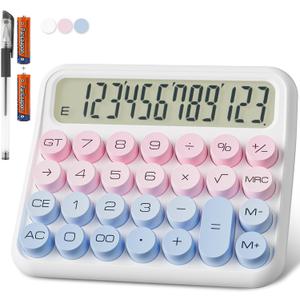 DECKLIT Battery Desk Calculator - 12 Digit Extra Large 5-Inch LCD Display, Big Buttons Easy to Press Office Calculators, 15 Tilt Screen for Kids (Blue & Pink)