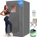 SereneLife Portable Full Size Home Spa| One Person Sauna | with Heating Foot Pad and Portable Chair (Steam Gray)