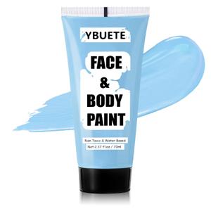 Light Blue Water Based Face Body Paint, 2.37 OZ Large Tube Full Coverage Face Paint for Corpse Bride Avatar Mermaid Cosplay Makeup,Washable Blue Body Painting for Adult Halloween SFX Makeup