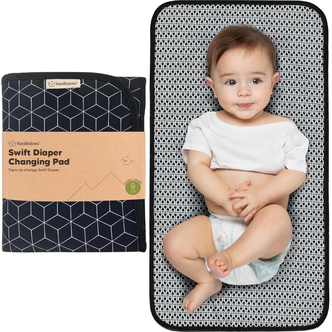 KeaBabies Portable Diaper Changing Pad, Easy Wipe Clean - Foldable Waterproof Baby Changing Mat for Diaper Bag, Compact, Lightweight, Baby Changer Travel Essential, Machine Washable (Black Geo)