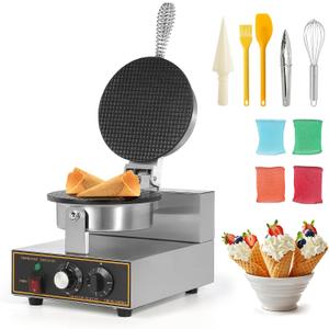 Dyna-Living Commercial Ice Cream Cone Machine Waffle Cone Maker 110V Electric Stainless Steel Egg Roll Mold Nonstick Waffle Cone and Bowl Maker for Home Restaurant Use 1200W