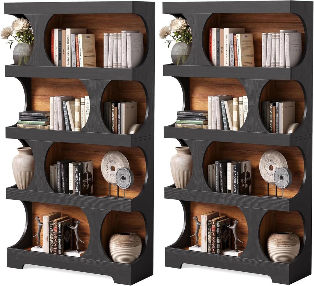 LITTLE TREE 4-Tier Large Bookshelf Set 2, All Wooden 70.8-Inch Tall Bookcase with Storage Shelves, Modern Display Rack, Black Open Book Shelf for Living Room, Bedroom, Office