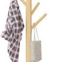 Solid Wood Coat Rack Freestanding Coat Tree Stand with 8 Hooks & Tripod Base for Coats Hats Bags Purses, for Entryway Hallway