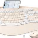 Wireless Keyboard and Mouse Combo, 2.4G Full Size Wave Keys Ergonomic Keyboard with Wrist Rest, Phone Holder, 3-Level DPI Wireless Silent Mouse with 6-Buttons, for Windows (Milk Tea-A)