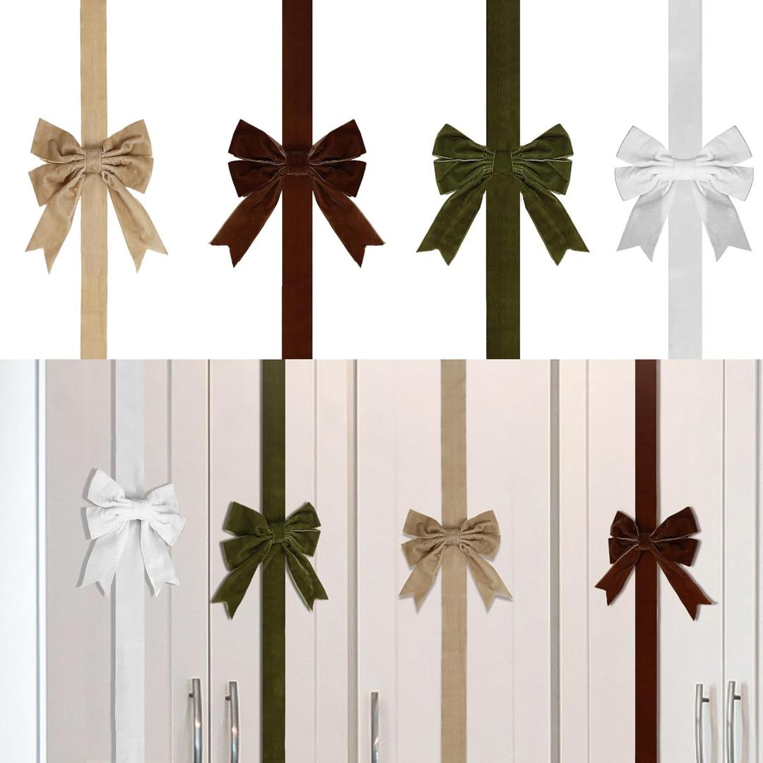 Set of 4 Christmas Velvet Cabinet Ribbon Bows 78 Inch Festive Large Xmas Bow Artificial Front Door Holiday Ribbons for Party Furniture Room Kitchen Decorations(Multicolor)