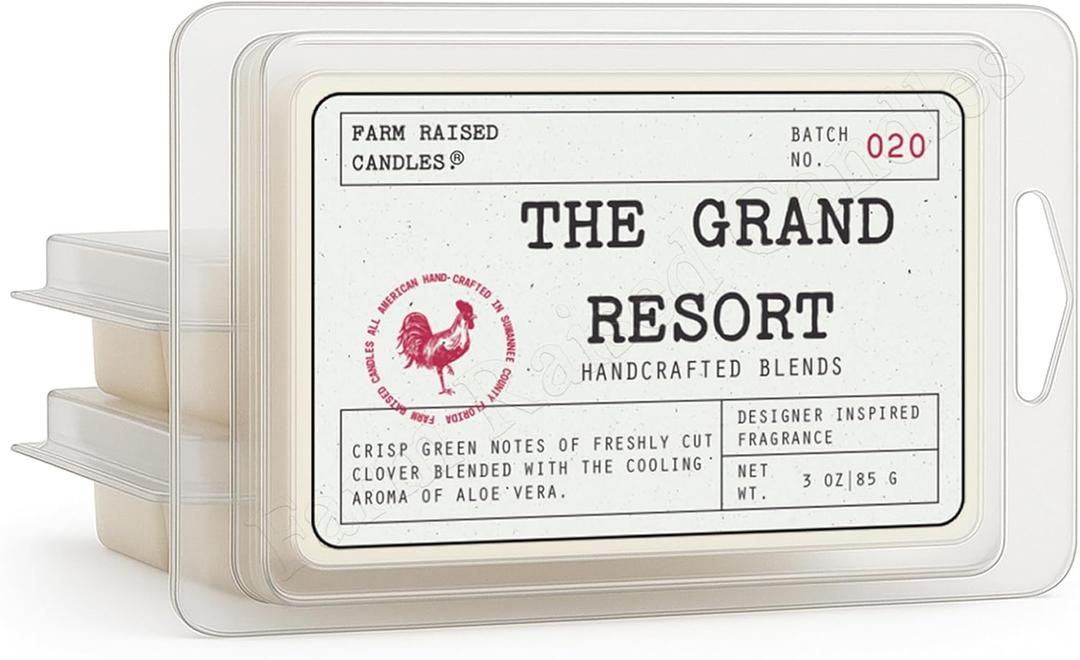 Farm Raised Candles  Grand Resort Collection  Fresh from the Farm Soy Wax Melts  Luxury Hotel Inspired Scents for Wax Warmers  Hand Poured in USA  3 Pack (3 oz Each, 6 Cubes Per Melt)