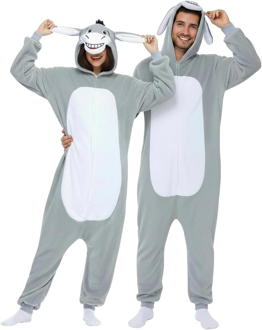 GKTOP Grey Hooded Donkey Costume Adult - Unisex Animal Onesie for Halloween Cosplay Party (S)