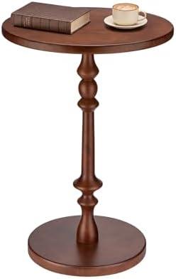 Lampaggio Solid Wood Round Side Table, 15.75" Small Drink Table with Non-Slip Pedestal Base, Modern End Table Accent Table for Living Room and Bedroom, 2 pcs, Brown