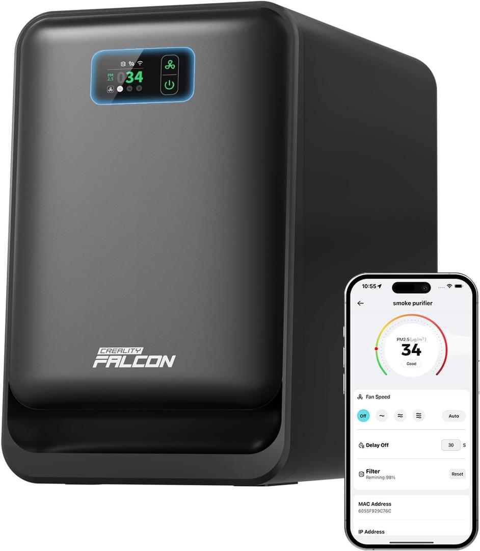 Creality Falcon AP1 Smart Smoke Purifier, 360 Full-circle Purification, 99% Purification Rate, Real-Time PM2.5 Monitoring, WiFi/App Control, 150W IOT-Connected Fume Extractor for Most Laser Engraver