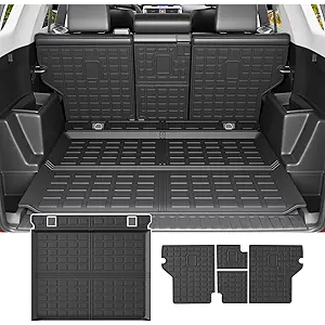powoq Cargo Mat Compatible with 2010-2024 Toyota 4Runner Back Seat Protector Replacement for 2010-2024 Toyota 4Runner 5 Seater Accessories (Fit W/O Sliding Tray, Rear Backrest Mats+Rear Trunk Mat)