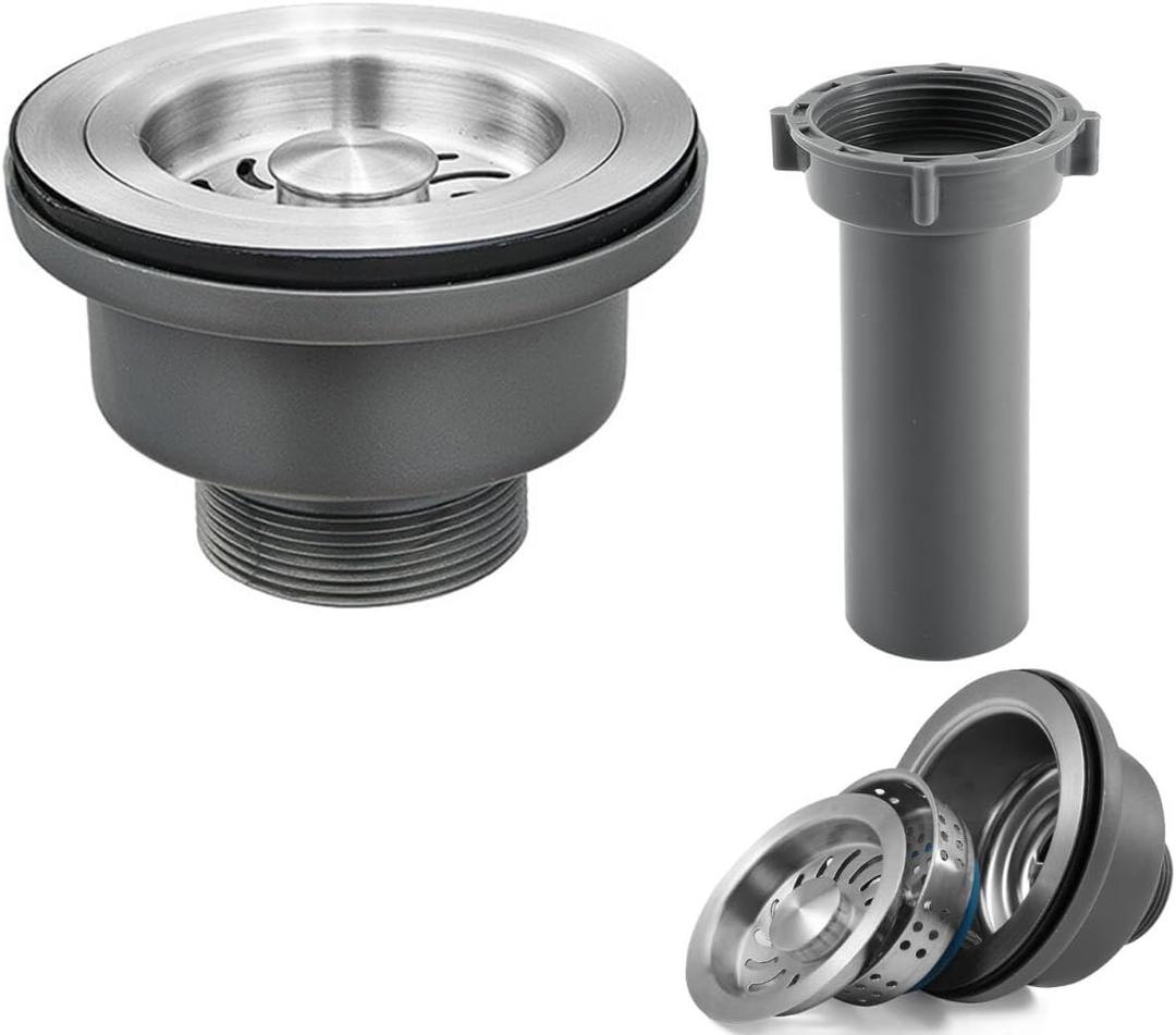 3-1/2'' Kitchen Sink Drain Kit Sink Drain Basket Sink Drain Assembly 304 Stainless Steel Sink Strainer Basket Stopper for Home Standard Kitchen Sinks 1 1/2" Tailpiece
