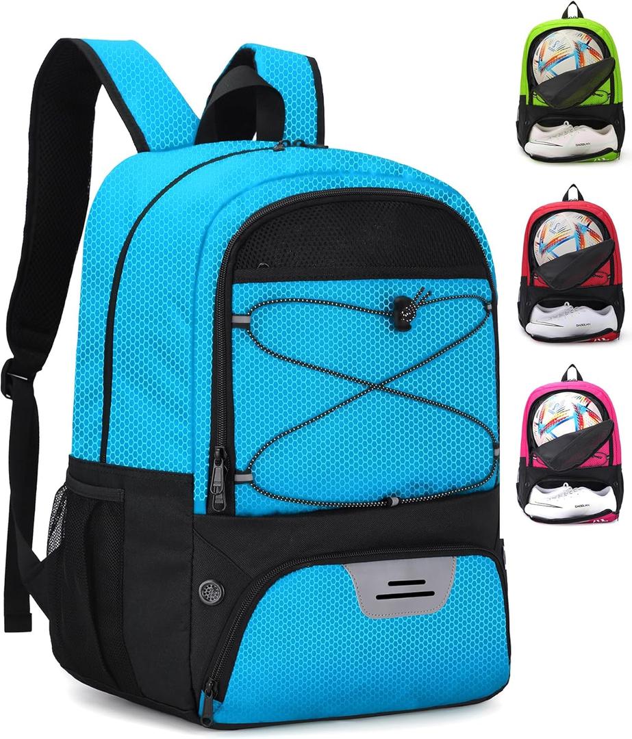 HMLIN Soccer Backpack, Basketball Backpack with Ball Compartment &Shoe Compartment, Sports Bag for Basketball, Soccer, Football & Volleyball (Blue)