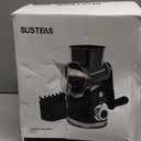 SUSTEAS Rotary Cheese Grater with Handle,Vegetable Slicer with 6 Interchangeable Blades, Reinforced Suction,Easy to Clean,Kitchen Shredder for Crushed Ice,Fruits and Nuts with Blade Storage Case,Black