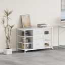 YeTom Mobile File Cabinet,Lateral Filing Cabinet with 3 Fabric Drawers,Rolling Printer Stand with 4 Open Storage Shelf for Home Office, White