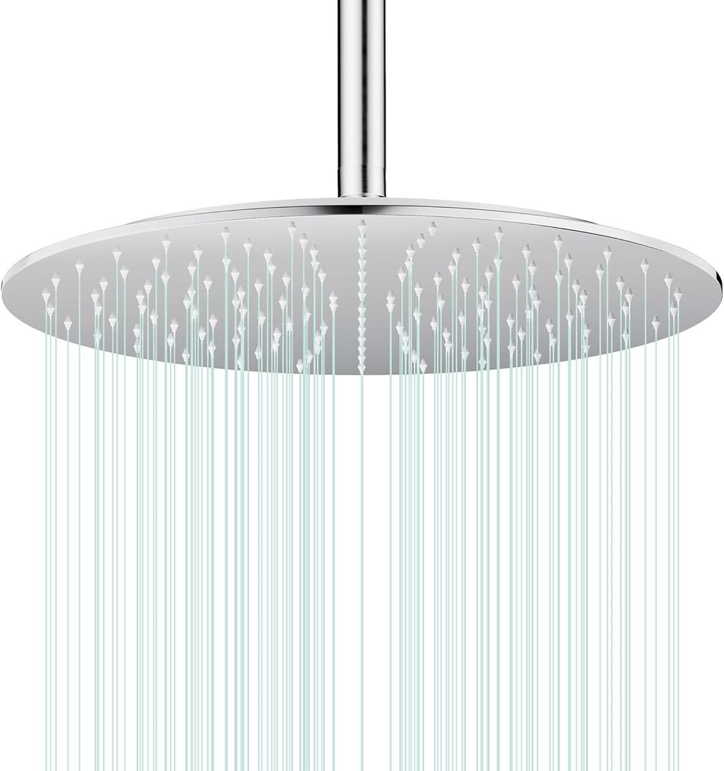 All Metal Rain Shower Head - Heavy Duty Stainless Steel, Easy Install, High Water Flow, Ultra-Thin Modern Design for Bathroom (Chrome, 16)