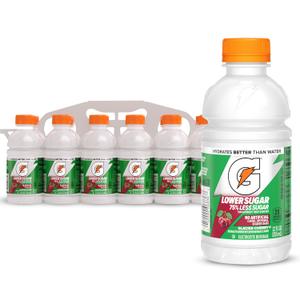 Gatorade Lower Sugar Electrolyte Sports Drink, Glacier Cherry, 12 fl oz Bottles, (12 Pack), 75% Less Sugar, No Artificial Flavors, No Artificial Sweeteners, No Artificial Colors, Hydration (EXP 11/16/26)