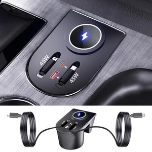 Car USB Hub Docking Station for Toyota Sienna 2021 2022 2023 2024 2025 2026 Type-C Fast Charger Auto Interior Centre Console Accessories Cigarette Lighter Decoration Phone Wireless Charging Adapter